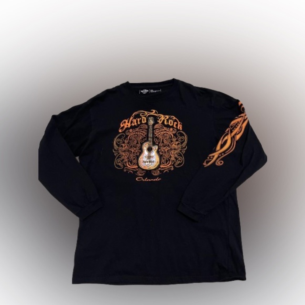 Hard Rock Cafe Black and Orange Long Sleeve Tee Size L